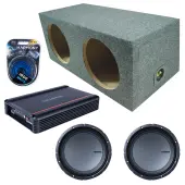 Memphis Audio fits Universal Rear Angle Loaded Sealed MB1224 Dual 12" Subwoofer 1000W Loaded Sealed Sub Box Enclosure Bundle | SRX1200D.1 1200W Amplifier, 4GA Amp Wiring Kit
