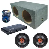 Memphis Audio fits Universal Rear Angle Loaded Sealed MJP1222 Dual 12" Subwoofer 1500W Loaded Sealed Sub Box Enclosure Bundle | PRXA1500.1 1500W Amplifier, 4GA Amp Wiring Kit