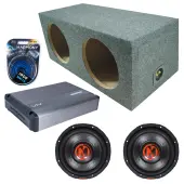 Memphis Audio fits Universal Rear Angle Loaded Sealed MJP1222 Dual 12" Subwoofer 1500W Loaded Sealed Sub Box Enclosure Bundle | VIV1500.1V2 1500W Amplifier, 4GA Amp Wiring Kit