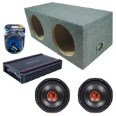 Memphis Audio fits Universal Rear Angle Loaded Sealed MJP1222 Dual 12" Subwoofer 1500W Loaded Sealed Sub Box Enclosure Bundle | SRX1200D.1 1200W Amplifier, 4GA Amp Wiring Kit