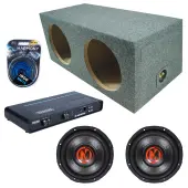 Memphis Audio fits Universal Rear Angle Loaded Sealed MJP1244 Dual 12" Subwoofer 1500W Loaded Sealed Sub Box Enclosure Bundle | PRXA1500.1 1500W Amplifier, 4GA Amp Wiring Kit