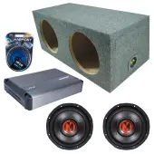 Memphis Audio fits Universal Rear Angle Loaded Sealed MJP1244 Dual 12" Subwoofer 1500W Loaded Sealed Sub Box Enclosure Bundle | VIV1500.1V2 1500W Amplifier, 4GA Amp Wiring Kit