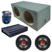 Memphis Audio fits Universal Rear Angle Loaded Sealed MJP1244 Dual 12" Subwoofer 1500W Loaded Sealed Sub Box Enclosure Bundle | SRX1200D.1 1200W Amplifier, 4GA Amp Wiring Kit