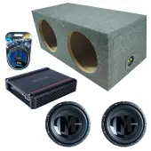 Memphis Audio fits Universal Rear Angle Loaded Sealed PRX1224 Dual 12" Subwoofer 600W Loaded Sealed Sub Box Enclosure Bundle | SRX500D.1 500W Amplifier, 8GA Amp Wiring Kit
