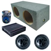 Memphis Audio fits Universal Rear Angle Loaded Sealed PRX1224 Dual 12" Subwoofer 600W Loaded Sealed Sub Box Enclosure Bundle | SRX750D.1 750W Amplifier, 4GA Amp Wiring Kit