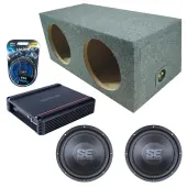 Memphis Audio fits Universal Rear Angle Loaded Sealed SE1240 Dual 12" Subwoofer 500W Loaded Sealed Sub Box Enclosure Bundle | SRX500D.1 500W Amplifier, 8GA Amp Wiring Kit