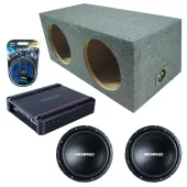 Memphis Audio fits Universal Rear Angle Loaded Sealed SRX1240 Dual 12" Subwoofer 500W Loaded Sealed Sub Box Enclosure Bundle | SRX500D.1 500W Amplifier, 8GA Amp Wiring Kit