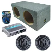 Memphis Audio fits Universal Rear Angle Loaded Sealed PRXS1244 Dual 12" Subwoofer 700W Loaded Sealed Sub Box Enclosure Bundle | MXA600.1M 600W Amplifier, 8GA Amp Wiring Kit
