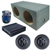 Memphis Audio fits Universal Rear Angle Loaded Sealed PRXS1244 Dual 12" Subwoofer 700W Loaded Sealed Sub Box Enclosure Bundle | SRX750D.1 750W Amplifier, 4GA Amp Wiring Kit