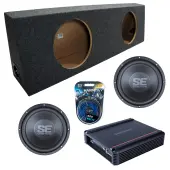Memphis Audio fits Universal Regular Standard Cab Truck SE1240 Dual 12" Subwoofer 500W Loaded Sealed Sub Box Enclosure Bundle | SRX500D.1 500W Amplifier, 8GA Amp Wiring Kit