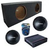 Memphis Audio fits Universal Regular Standard Cab Truck SRX1244 Dual 12" Subwoofer 500W Loaded Sealed Sub Box Enclosure Bundle | SRX500D.1 500W Amplifier, 8GA Amp Wiring Kit