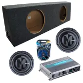 Memphis Audio fits Universal Regular Standard Cab Truck PRXS1244 Dual 12" Subwoofer 700W Loaded Sealed Sub Box Enclosure Bundle | MXA600.1M 600W Amplifier, 8GA Amp Wiring Kit