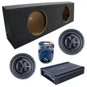 Memphis Audio fits Universal Regular Standard Cab Truck PRXS1244 Dual 12" Subwoofer 700W Loaded Sealed Sub Box Enclosure Bundle | SRX750D.1 750W Amplifier, 4GA Amp Wiring Kit