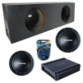 Memphis Audio fits Regular Standard Truck SRX1244 Dual 12" Subwoofer 500W Loaded Sealed Sub Box Enclosure Bundle | SRX500D.1 500W Amplifier, 8GA Amp Wiring Kit