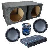 Memphis Audio fits Universal Ported MB1224 Dual 12" Subwoofer 1000W Loaded Sub Box Enclosure Bundle | PRXA1000.1 1000W Amplifier, 4GA Amp Wiring Kit