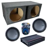 Memphis Audio fits Universal Ported MB1224 Dual 12" Subwoofer 1000W Loaded Sub Box Enclosure Bundle | SRX1200D.1 1200W Amplifier, 4GA Amp Wiring Kit