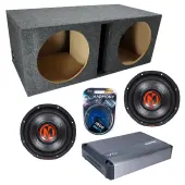 Memphis Audio fits Universal Ported MJP1222 Dual 12" Subwoofer 1500W Loaded Sub Box Enclosure Bundle | VIV1500.1V2 1500W Amplifier, 4GA Amp Wiring Kit