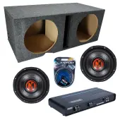 Memphis Audio fits Universal Ported MJP1244 Dual 12" Subwoofer 1500W Loaded Sub Box Enclosure Bundle | PRXA1500.1 1500W Amplifier, 4GA Amp Wiring Kit