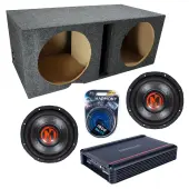 Memphis Audio fits Universal Ported MJP1244 Dual 12" Subwoofer 1500W Loaded Sub Box Enclosure Bundle | SRX1200D.1 1200W Amplifier, 4GA Amp Wiring Kit