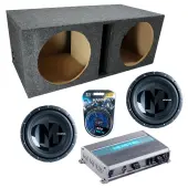 Memphis Audio fits Universal Ported PRX1224 Dual 12" Subwoofer 600W Loaded Sub Box Enclosure Bundle | MXA600.1M 600W Amplifier, 8GA Amp Wiring Kit