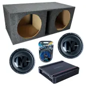 Memphis Audio fits Universal Ported PRX1224 Dual 12" Subwoofer 600W Loaded Sub Box Enclosure Bundle | SRX500D.1 500W Amplifier, 8GA Amp Wiring Kit