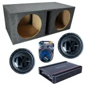 Memphis Audio fits Universal Ported PRX1224 Dual 12" Subwoofer 600W Loaded Sub Box Enclosure Bundle | SRX750D.1 750W Amplifier, 4GA Amp Wiring Kit