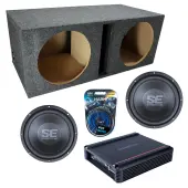 Memphis Audio fits Universal Ported SE1240 Dual 12" Subwoofer 500W Loaded Sub Box Enclosure Bundle | SRX500D.1 500W Amplifier, 8GA Amp Wiring Kit