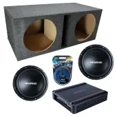 Memphis Audio fits Universal Ported SRX1240 Dual 12" Subwoofer 500W Loaded Sub Box Enclosure Bundle | SRX500D.1 500W Amplifier, 8GA Amp Wiring Kit