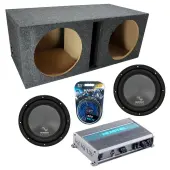Harmony Audio Memphis fits Universal Ported HA-R124 Dual 12" Subwoofer 600W Loaded Sub Box Enclosure Bundle | MXA600.1M 600W Amplifier, 8GA Amp Wiring Kit
