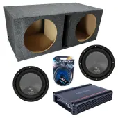 Harmony Audio Memphis fits Universal Ported HA-R124 Dual 12" Subwoofer 600W Loaded Sub Box Enclosure Bundle | SRX750D.1 750W Amplifier, 4GA Amp Wiring Kit