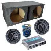 Memphis Audio fits Universal Ported PRXS1244 Dual 12" Subwoofer 700W Loaded Sub Box Enclosure Bundle | MXA600.1M 600W Amplifier, 8GA Amp Wiring Kit