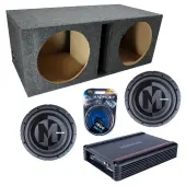 Memphis Audio fits Universal Ported PRXS1244 Dual 12" Subwoofer 700W Loaded Sub Box Enclosure Bundle | SRX750D.1 750W Amplifier, 4GA Amp Wiring Kit