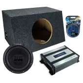 Slanted Hatchback Sealed Single Alpine 10" W10S4 Loaded Subwoofer Stereo Sub Box Enclosure Car Audio Bundle 250W RMS, HA-A400.1 Amplifier & 8GA Amp Kit