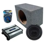 Rear Angle Sealed Single Alpine 10" W10S4 Loaded Subwoofer Stereo Sub Box Enclosure Car Audio Bundle 250W RMS, HA-A400.1 Amplifier & 8GA Amp Kit
