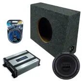 Regular Standard Cab Truck Sealed Single Alpine 10" W10S4 Loaded Subwoofer Stereo Sub Box Enclosure Car Audio Bundle 250W RMS, HA-A400.1 Amplifier & 8GA Amp Kit