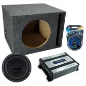 Universal Vented Single Alpine 10" W10S4 Loaded Subwoofer Stereo Sub Box Enclosure Car Audio Bundle 250W RMS, HA-A400.1 Amplifier & 8GA Amp Kit