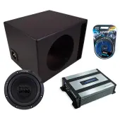 Universal Single Vented Alpine 10" W10S4 Loaded Subwoofer Stereo Sub Box Enclosure Rhino Coated Car Audio Bundle 250W RMS, HA-A400.1 Amplifier & 8GA Amp Kit