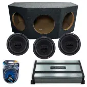 Rear Angle Sealed Triple Alpine 10" W10S4 Loaded Subwoofer Stereo Sub Box Enclosure Car Audio Bundle 750W RMS, HA-A800.1 Amplifier & 4GA Amp Kit