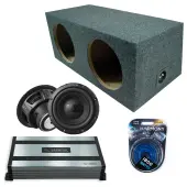 Rear Angle Sealed Dual Alpine 12" W12S4 Loaded Subwoofer Stereo Sub Box Enclosure Car Audio Bundle 500W RMS, HA-A800.1 Amplifier & 4GA Amp Kit