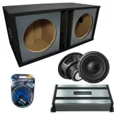 Slot Paintable Baffle Vented Dual Alpine 12" W12S4 Loaded Subwoofer Stereo Sub Box Enclosure Car Audio Bundle 500W RMS, HA-A800.1 Amplifier & 4GA Amp Kit