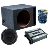 Universal Vented Single Alpine 12" W12S4 Loaded Subwoofer Stereo Sub Box Enclosure Car Audio Bundle 250W RMS, HA-A400.1 Amplifier & 8GA Amp Kit