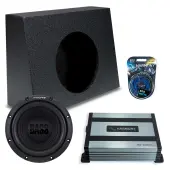 Universal Regular Standard Truck Cab Sealed Single Alpine 12" W12S4 Loaded Subwoofer Stereo Sub Box Enclosure Rhino Coated Car Audio Bundle 250W RMS, HA-A400.1 Amplifier & 8GA Amp Kit