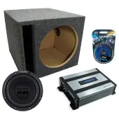SPL Bass Labyrinth Vented Single Alpine 12" W12S4 Loaded Subwoofer Stereo Sub Box Enclosure Car Audio Bundle 250W RMS, HA-A400.1 Amplifier & 8GA Amp Kit