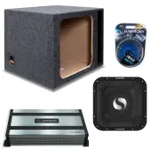 Harmony Audio Kicker 49L7X151 15" SoloX L7X Loaded Sub Enclosure with HA-A800.1 800W Mono Amplifier Bundle - Car Audio Single Subwoofer System with Ported Square Box & Installation Wiring Kit