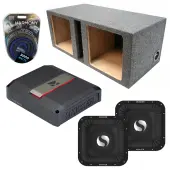 Kicker 49L7X151 15" SoloX L7X Loaded Sub Enclosure with 51LX16501 1650W Mono Amplifier Bundle - Car Audio Dual Subwoofer System with Ported Square Box & Installation Wiring Kit