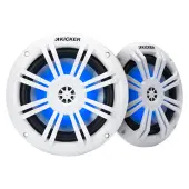 Kicker 51KM604WL KM 6.5 Inch Marine Audio Speaker 2 Way Coaxial 50 Watt RMS with RGB LED and Gril...