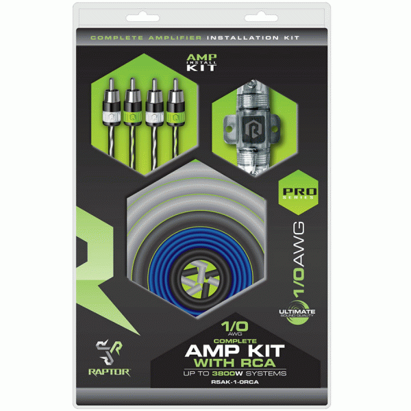 Raptor R5AK10RCA 3800 Watt Pro Series 1/0 Gauge Complete Amp Kit with