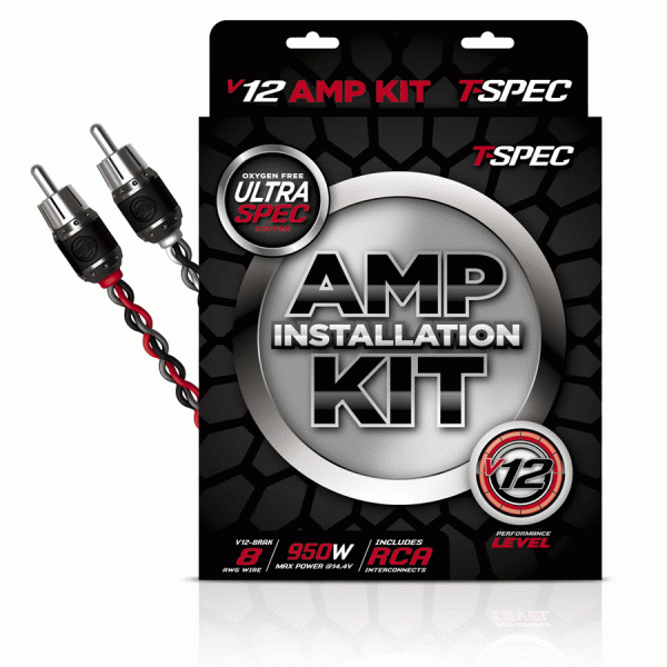 T-SPEC V12-8RAK Complete Amp Installation Kit 8 AWG 950W with RCA Cable