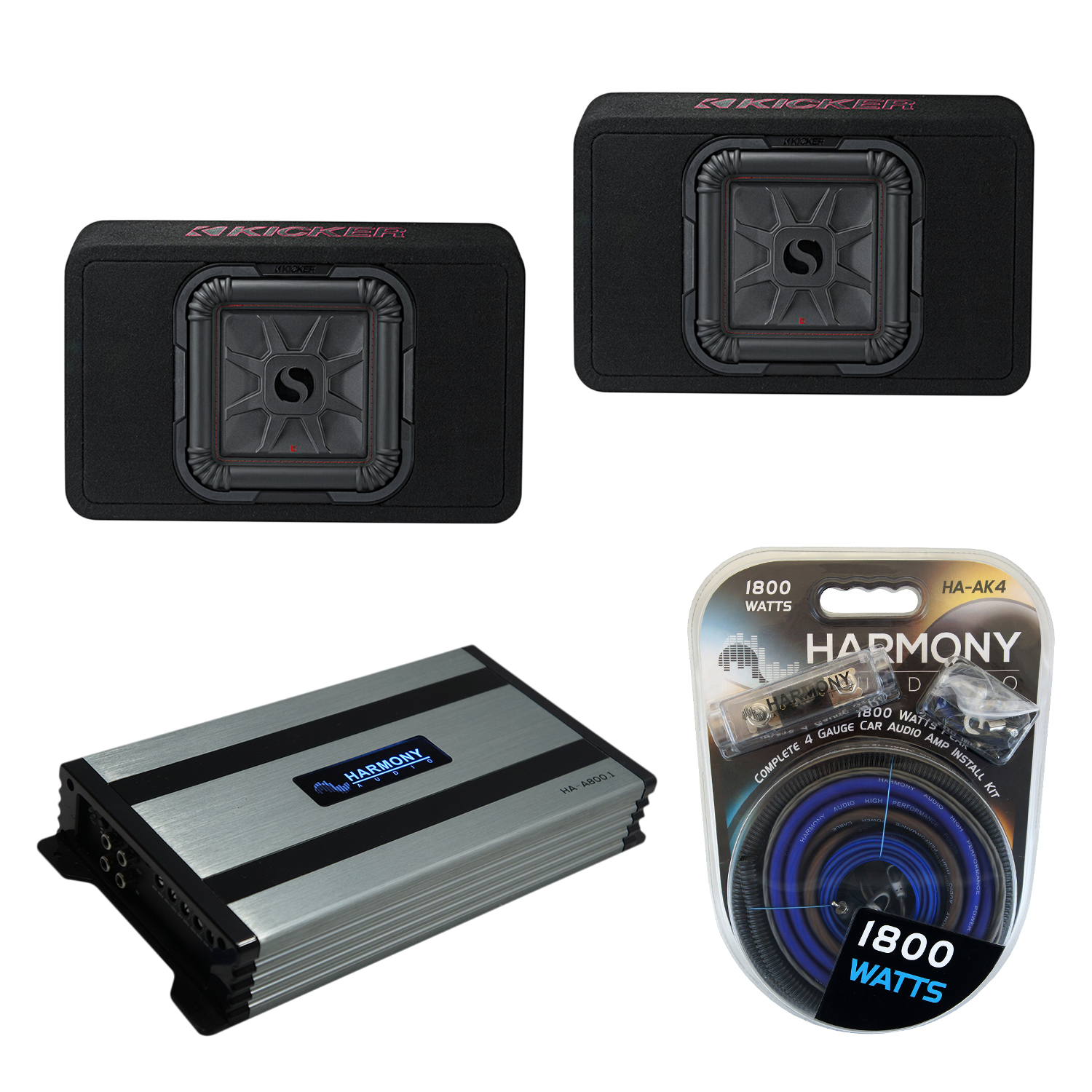 Kicker (2) 46TL7T104 Car Audio L7T Loaded Square 10" Thin Sub Box