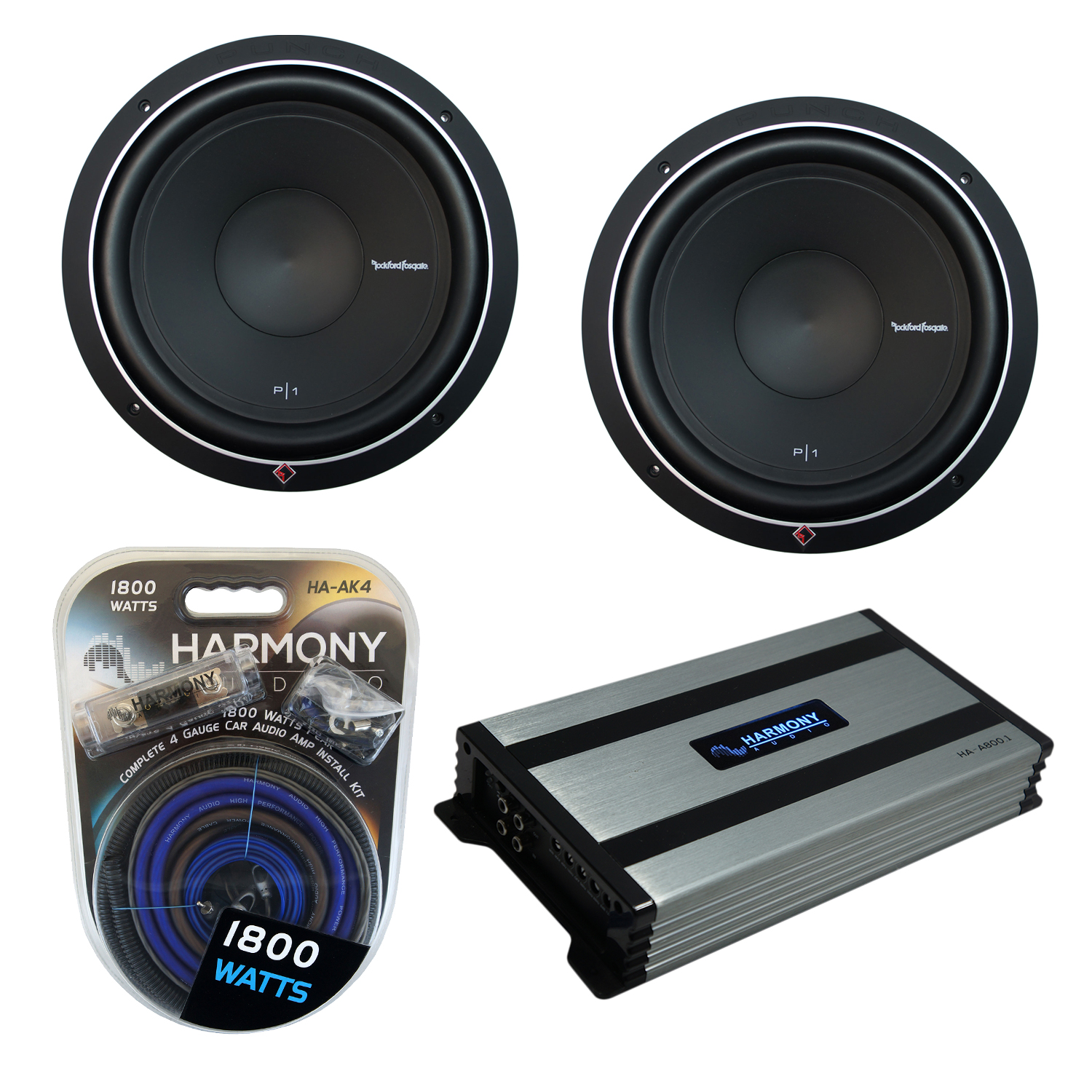 Rockford Fosgate (2) P1S412 Punch 12" P1 250Watt RMS Subwoofer Bundle